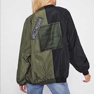 Bomber Jacket. Color block Black and Army Green